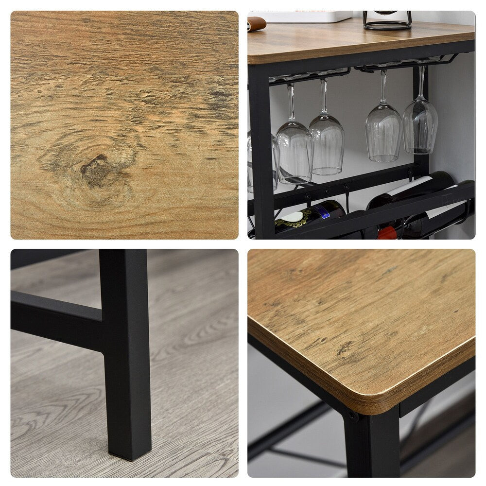 Ensemble de bar bistrot 3 pièces HOMCOM avec casier à vin, porte-gobelet et cadre en métal