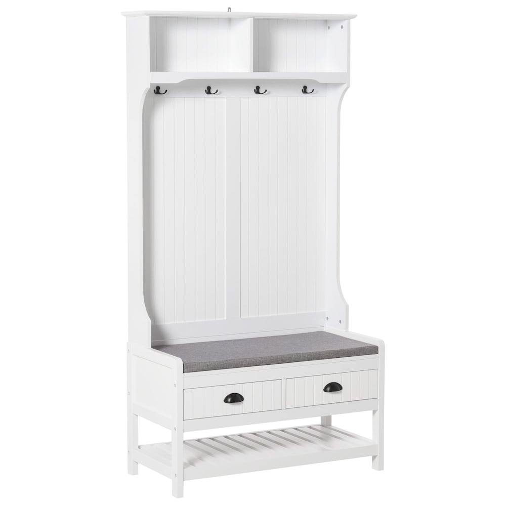 Banc de rangement pour chaussures avec porte-manteaux HOMCOM et crochets, étagères, tiroirs et coussin de siège