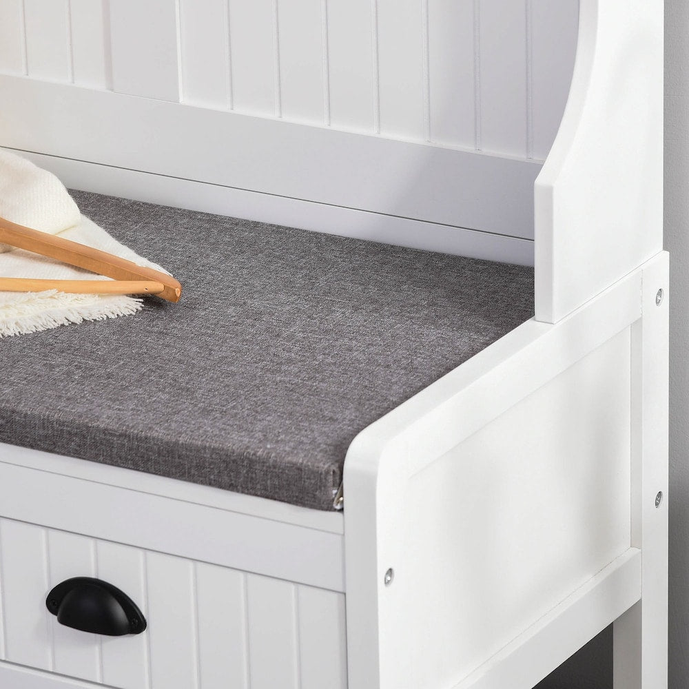 Banc de rangement pour chaussures avec porte-manteaux HOMCOM et crochets, étagères, tiroirs et coussin de siège