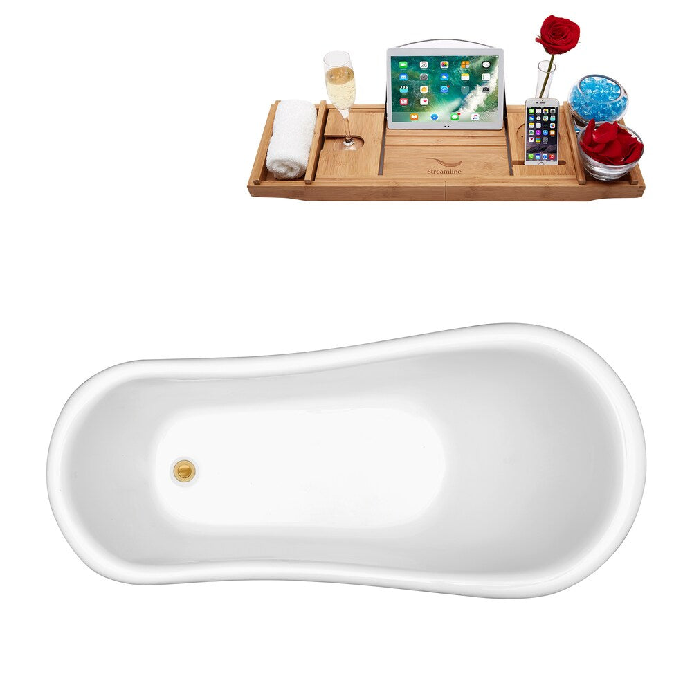 61 inch Streamline N480CH-IN-GLD Soaking Clawfoot Bathtub and Tray with Internal Drain