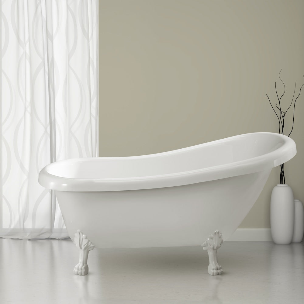 61 inch Streamline N480WH-IN-GLD Soaking Clawfoot Bathtub and Tray with Internal Drain