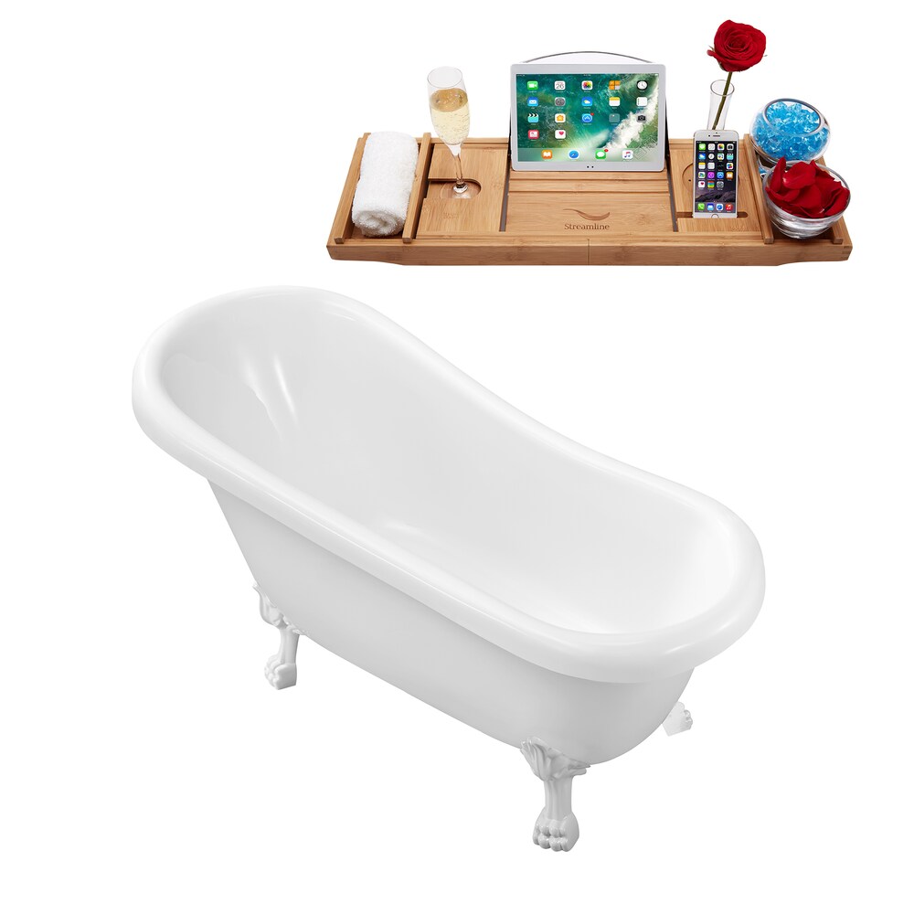 61 inch Streamline N480WH-IN-GLD Soaking Clawfoot Bathtub and Tray with Internal Drain