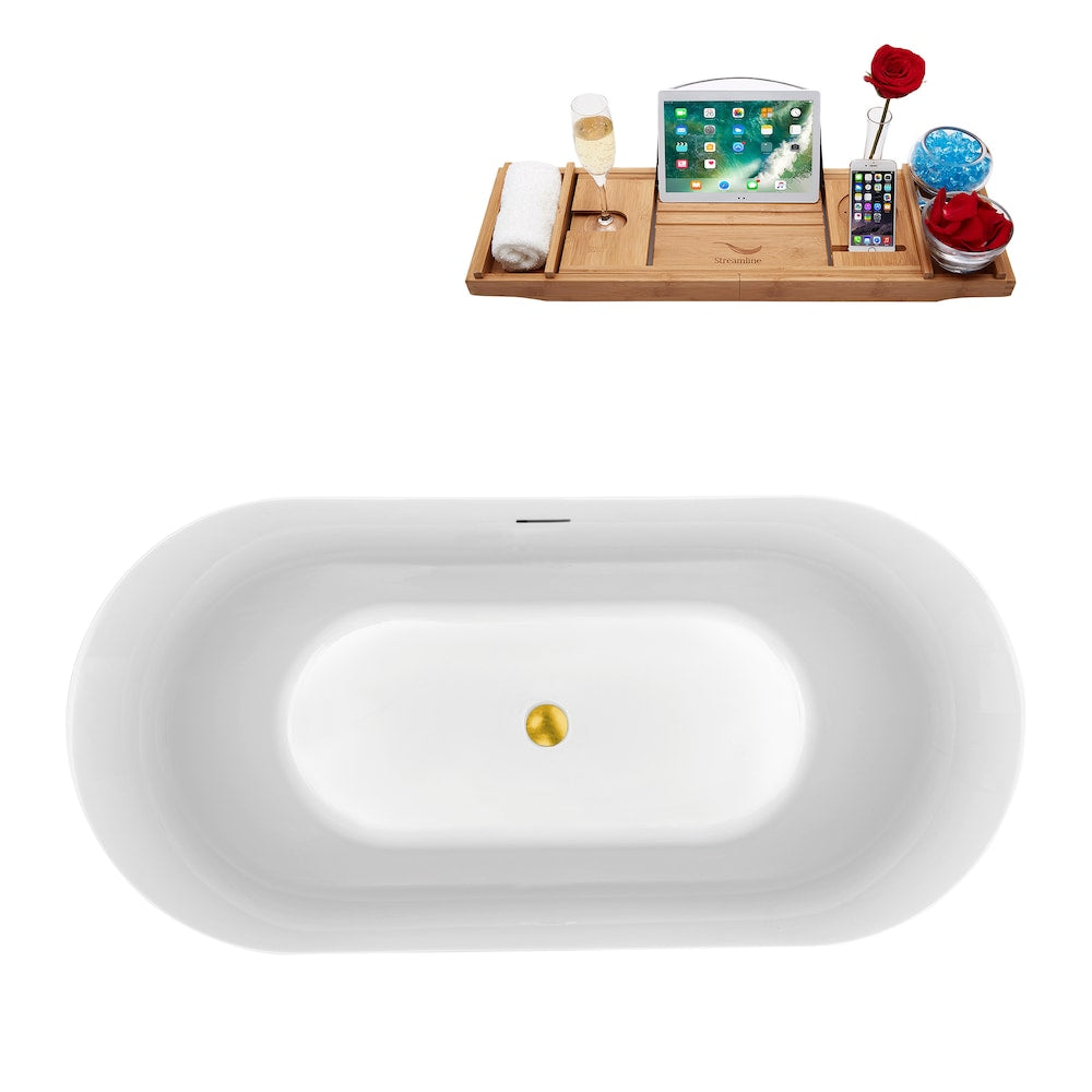 59 inch Streamline N811GLD Freestanding Bathtub and Tray with Internal Drain