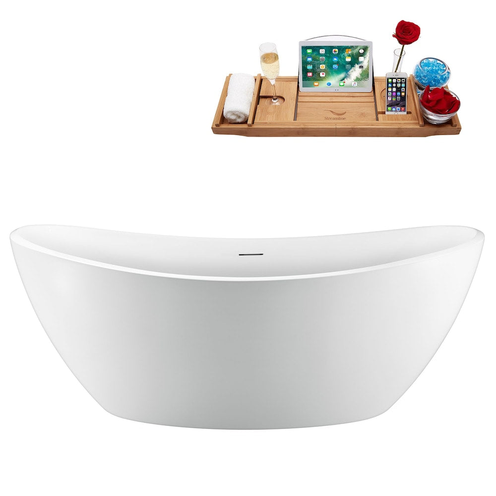 63 inch Streamline N951GLD Freestanding Bathtub and Tray with Internal Drain