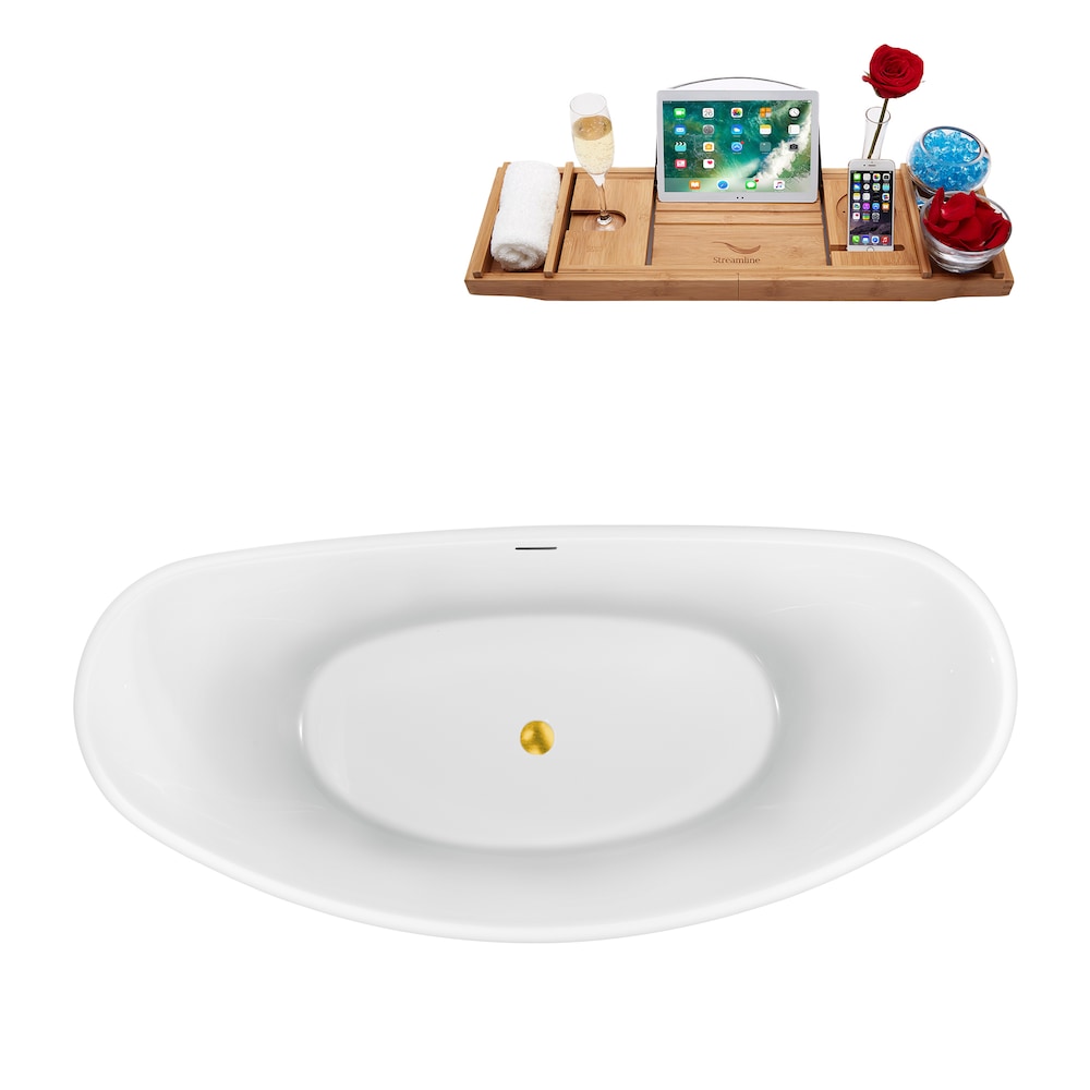 63 inch Streamline N951GLD Freestanding Bathtub and Tray with Internal Drain