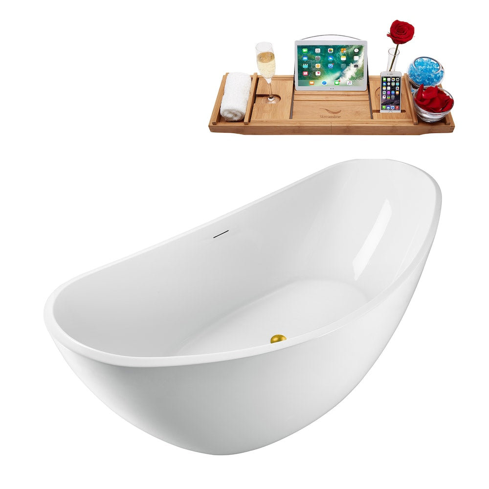 63 inch Streamline N951GLD Freestanding Bathtub and Tray with Internal Drain