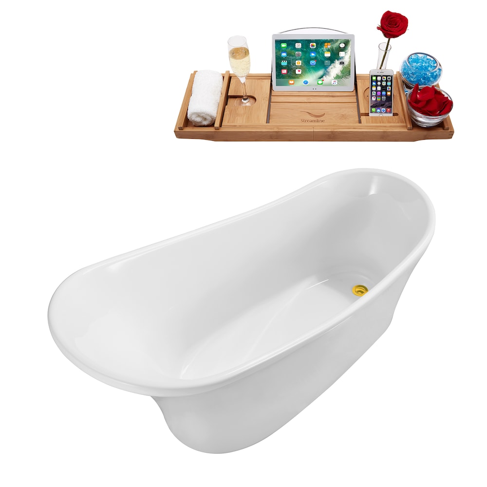 59 inch Streamline N820-IN-GLD Soaking Freestanding Bathtub and Tray with Internal Drain