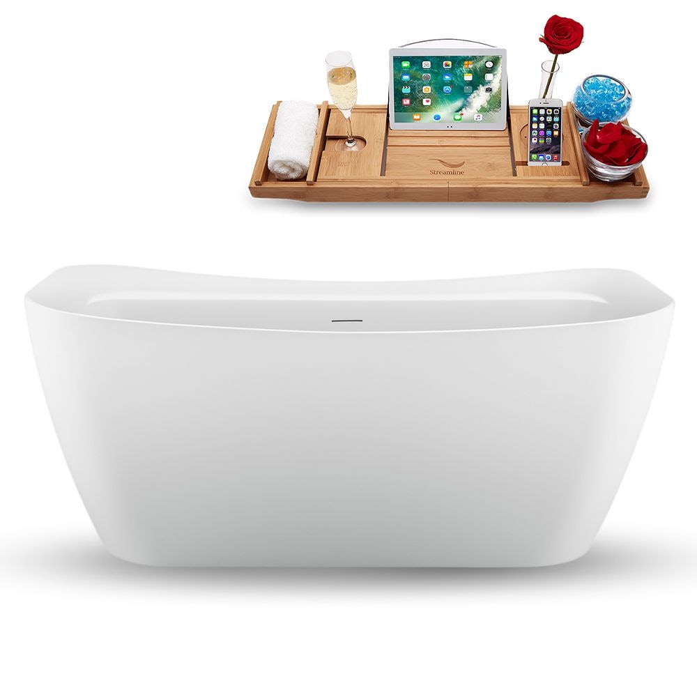 59 inch Streamline N1720GLD Freestanding Bathtub and Tray with Internal Drain