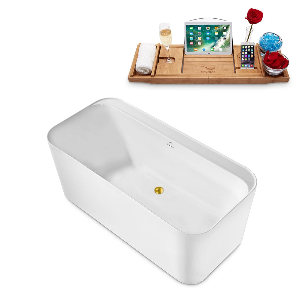 59 inch Streamline N2100GLD Freestanding Bathtub and Tray with Internal Drain