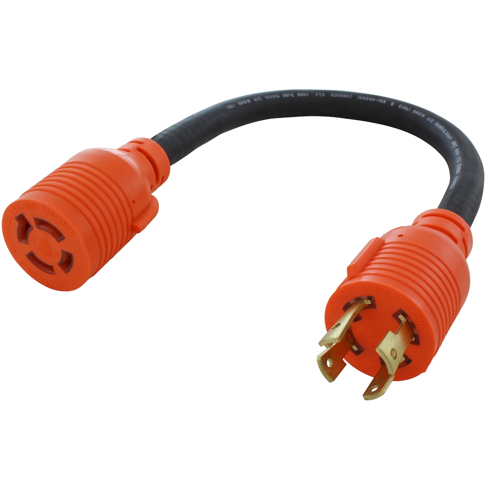 1.5ft 30A 4-Prong 125/250V L14-30P Plug to L14-20R 20A 4-Prong 125/250V Connector