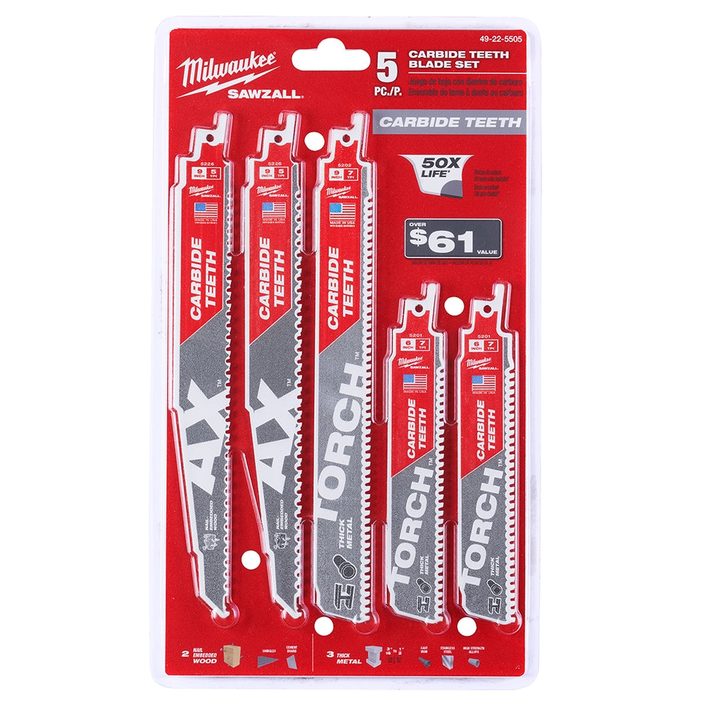 SAWZALL Carbide Demolition Wood and Metal Cutting Reciprocating Saw Blade Set (5-Piece)