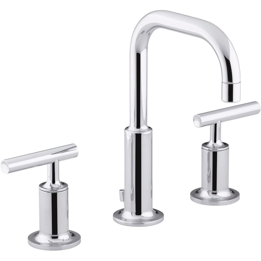 Purist Widespread 2-Handle Bathroom Sink Faucet with Low Gooseneck Spout and Low Lever Handle in Polished Chrome