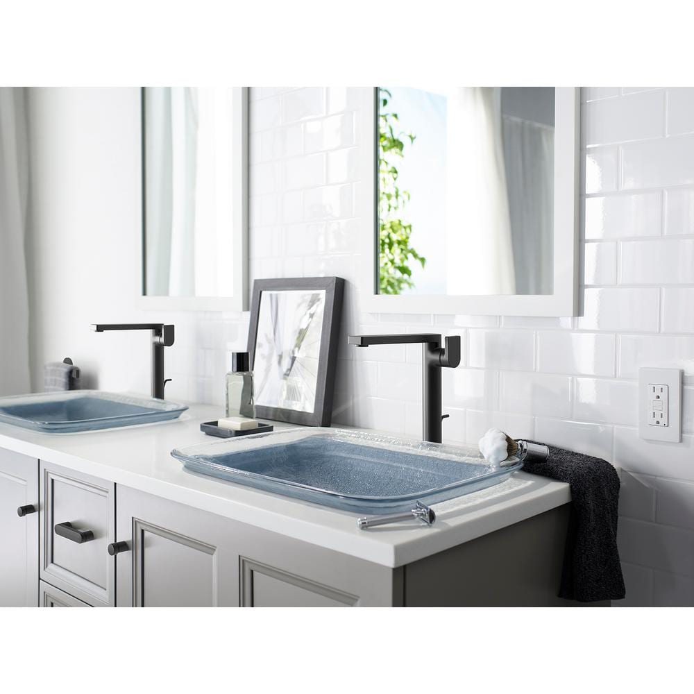 Composed Tall Single-Handle Single-Hole Bathroom Faucet with Lever Handle in Matte Black