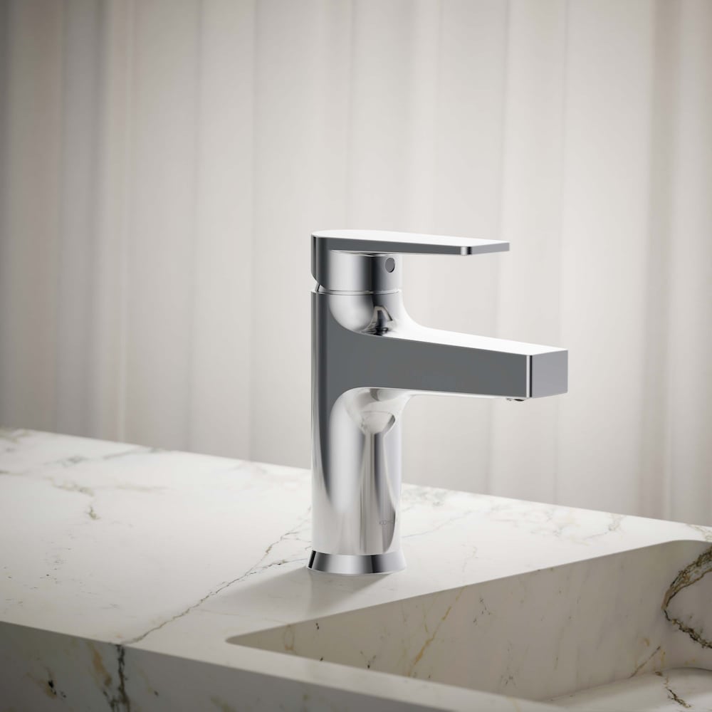 Robinet de salle de bain monotrou à poignée unique Taut en chrome poli