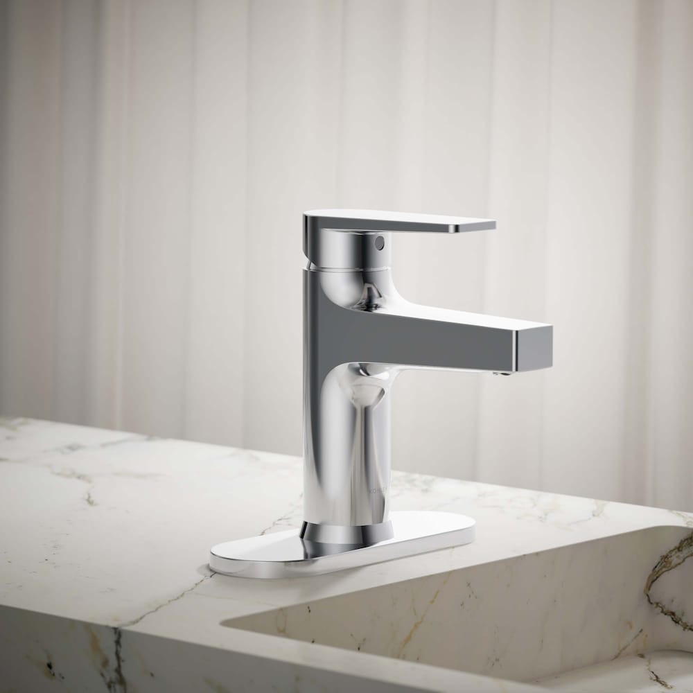 Robinet de salle de bain monotrou Taut à poignée unique avec rosace en chrome poli