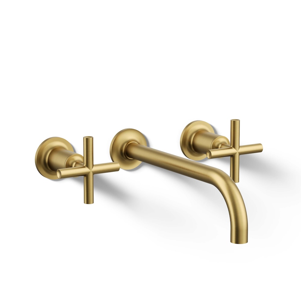 Purist 2-Handle 9 in. Wall-Mount Bathroom Sink Faucet with Cross Handles in Brass (Requires Valve)