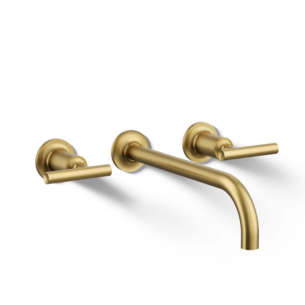 Purist 2-Handle 9 in. Wall-Mount Bathroom Sink with Faucet Lever Handles, in Brass (Valve Not Included)