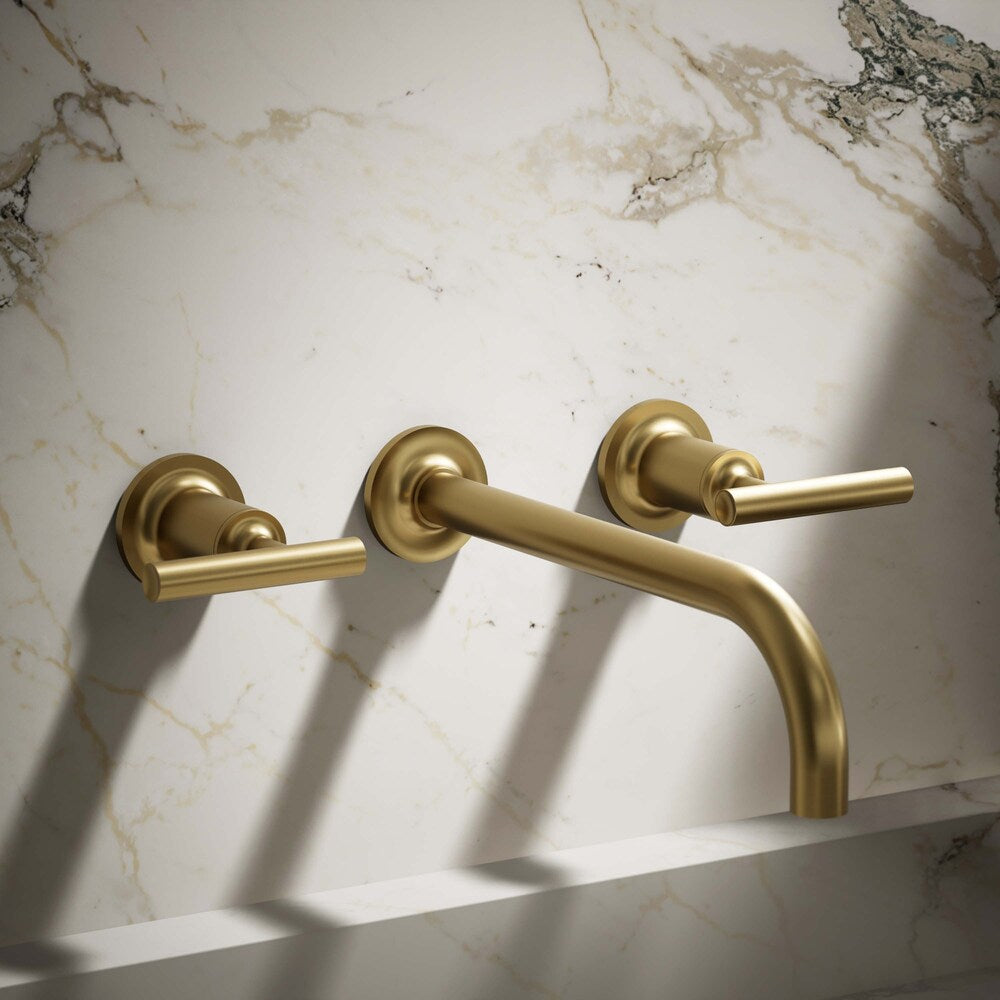 Purist 2-Handle 9 in. Wall-Mount Bathroom Sink with Faucet Lever Handles, in Brass (Valve Not Included)