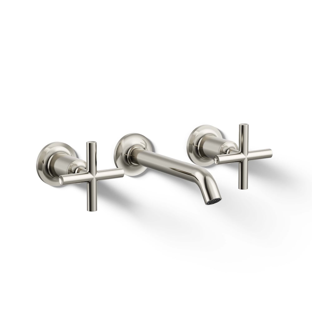 Purist 2-Handle Wall-Mount Bathroom Sink Faucet, with Cross Handles in Polished Nickel (Requires Valve)