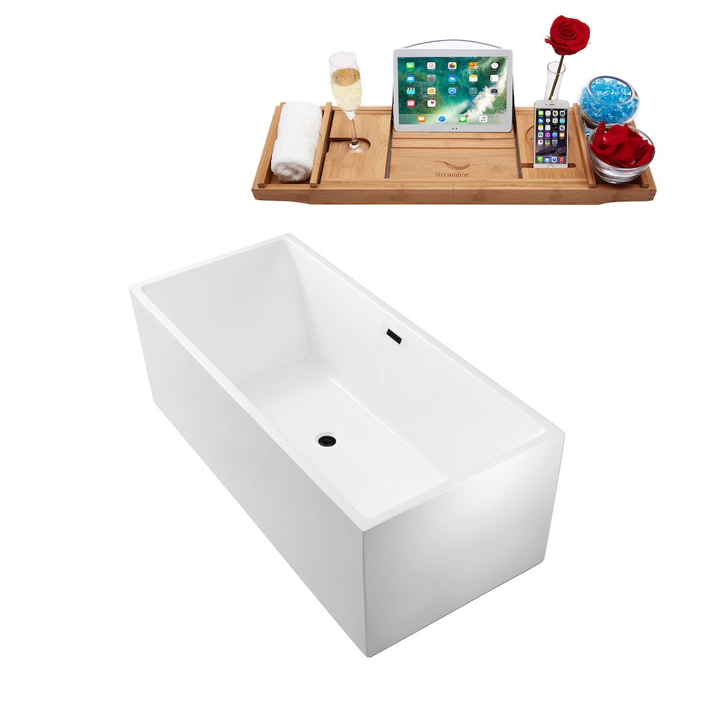 58 inch Streamline N262BL Soaking Freestanding Bathtub and Tray with Internal Drain