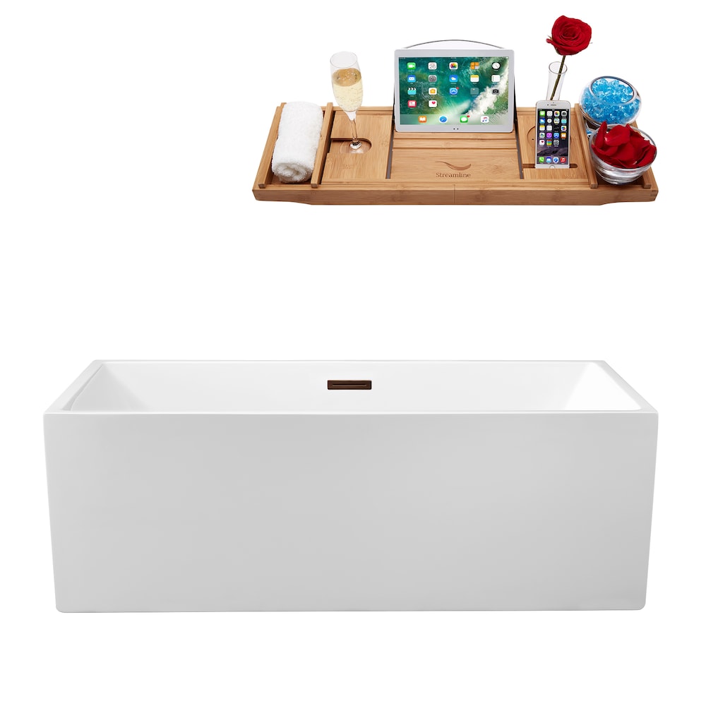 58 inch Streamline N262ORB Soaking Freestanding Bathtub and Tray with Internal Drain