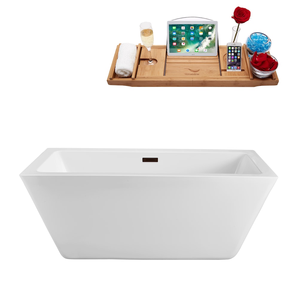 60 inch Streamline N320ORB Soaking Freestanding Bathtub and Tray with Internal Drain