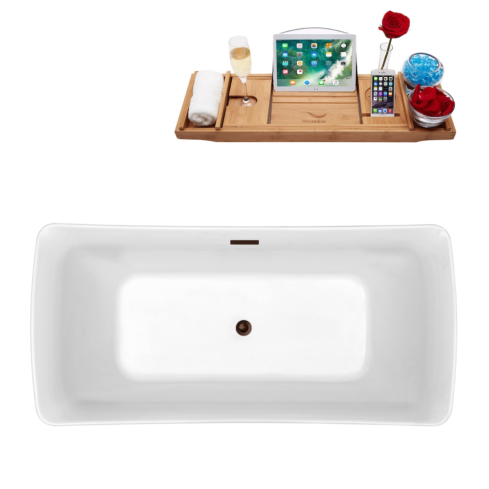 70 inch Streamline N542ORB Soaking Freestanding Bathtub and Tray with Internal Drain