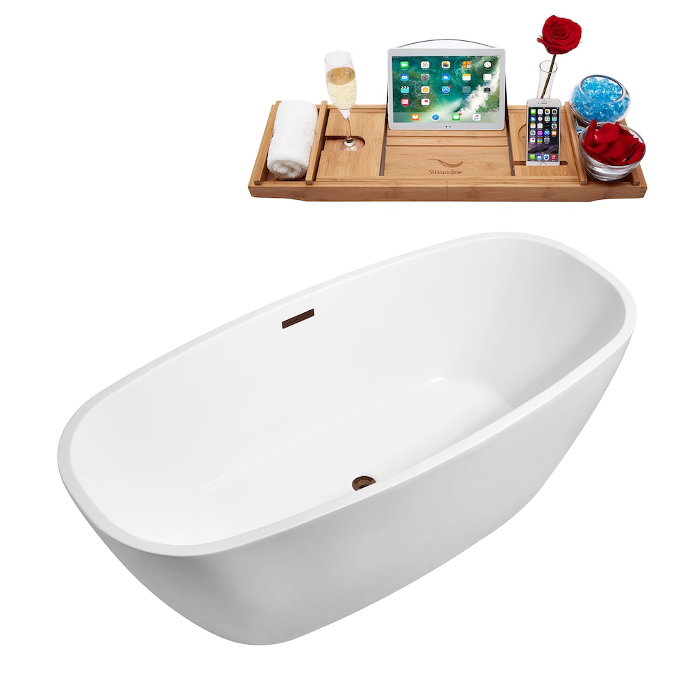 59 inch Streamline N700ORB Soaking Freestanding Bathtub and Tray with Internal Drain