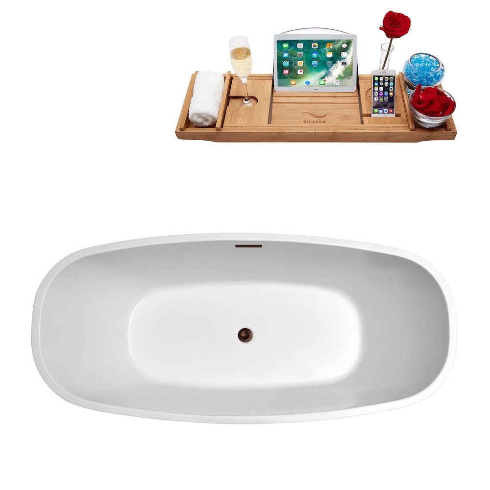 59 inch Streamline N700ORB Soaking Freestanding Bathtub and Tray with Internal Drain