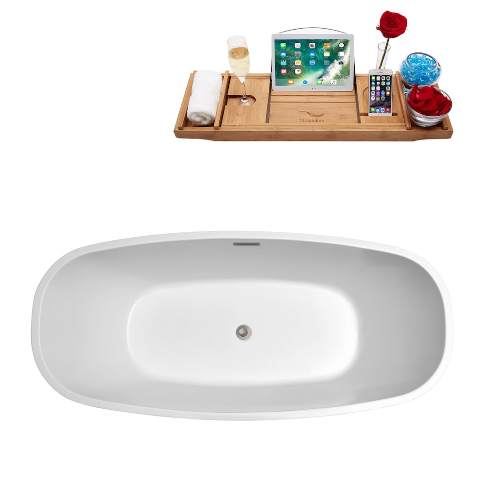 59 inch Streamline N700BNK Soaking Freestanding Bathtub and Tray with Internal Drain
