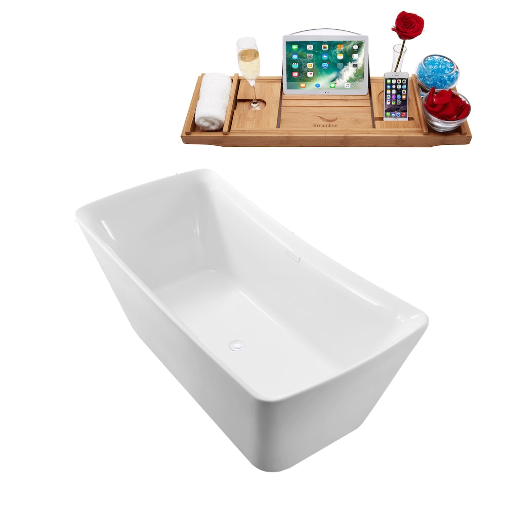 Baignoire autoportante Streamline N540WH de 62 pouces et plateau avec drain interne