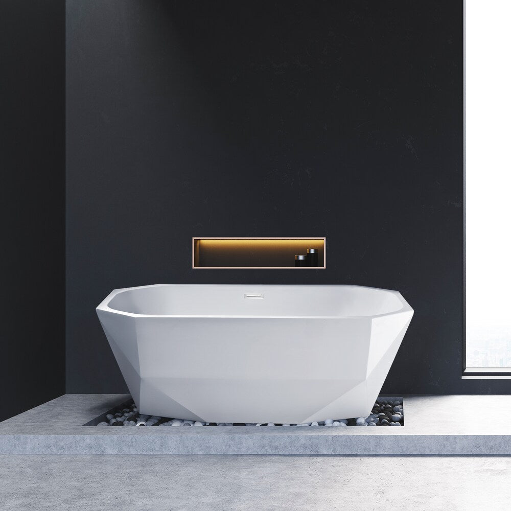 63 inch Streamline N620WH Soaking Freestanding Bathtub and Tray with Internal Drain
