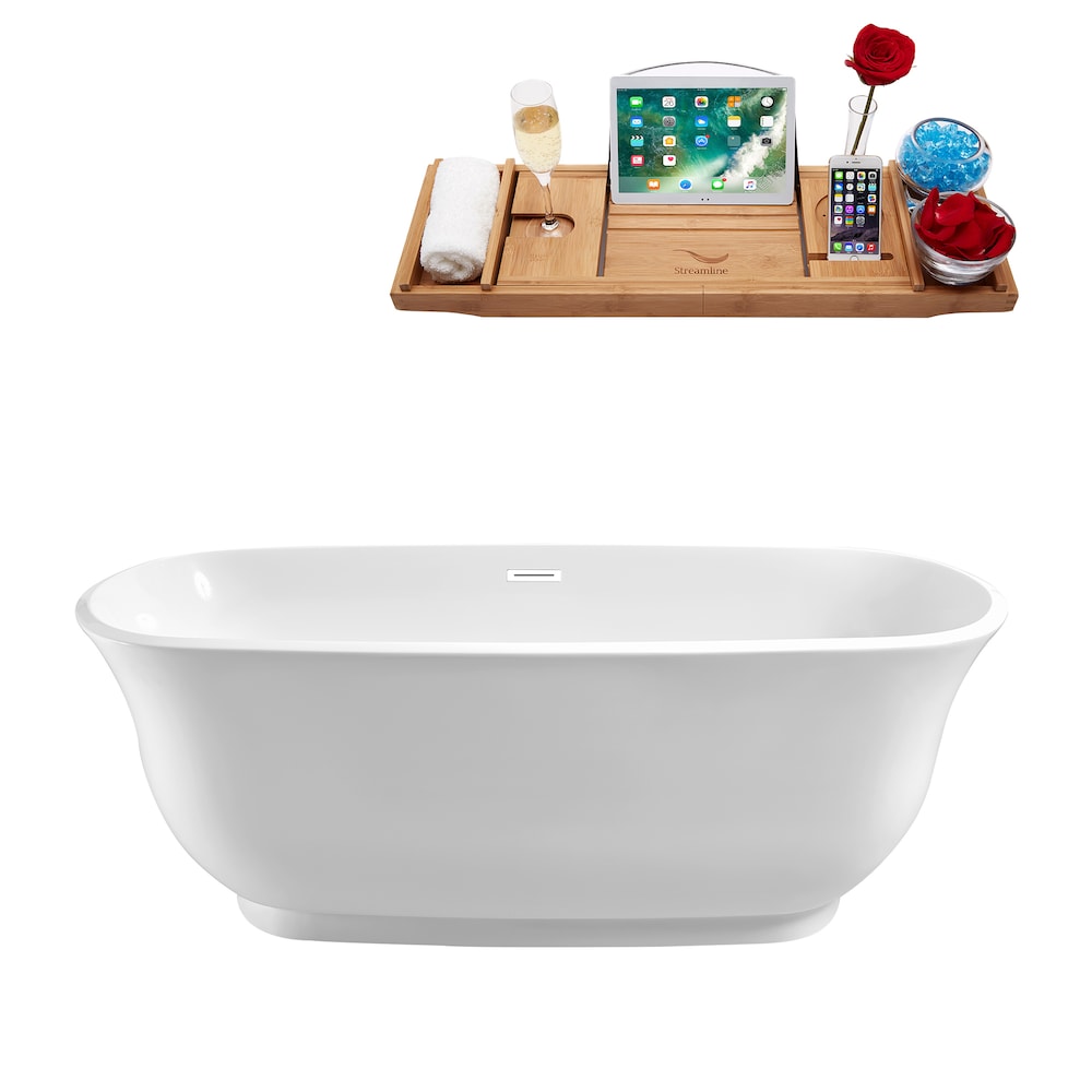 67 inch Streamline N661WH Soaking Freestanding Bathtub and Tray with Internal Drain