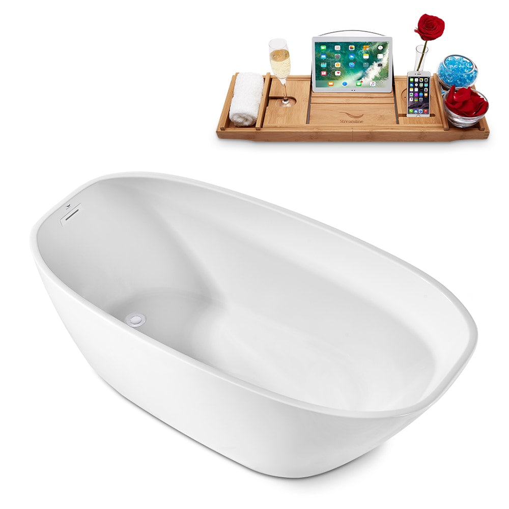 59 inch Streamline N1780WH Freestanding Bathtub and Tray with Internal Drain
