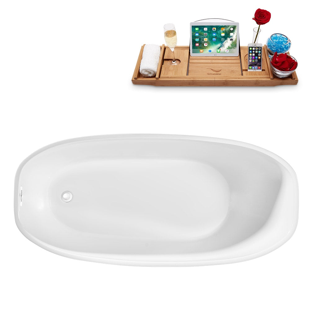 59 inch Streamline N1780WH Freestanding Bathtub and Tray with Internal Drain