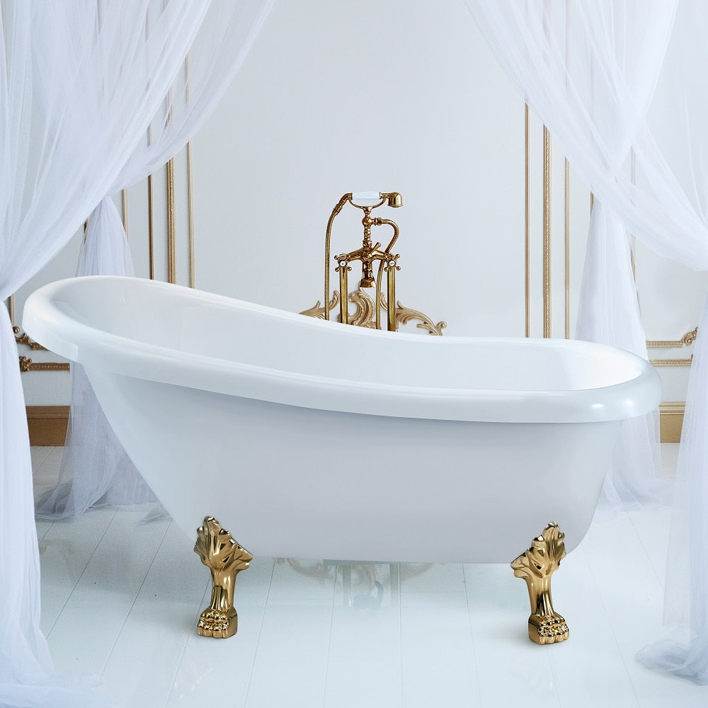 61 inch Streamline NPT9480GLD-GLD Soaking Clawfoot Bathtub with Internal Drain