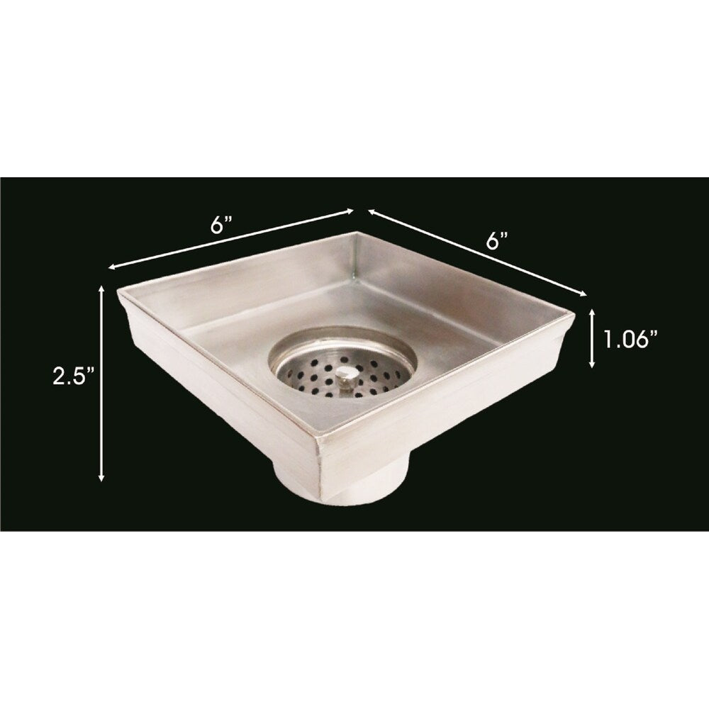 6 inch x 6 inch Gunmetal Grey Square Shower Drain with Linear Pattern Drain Cov