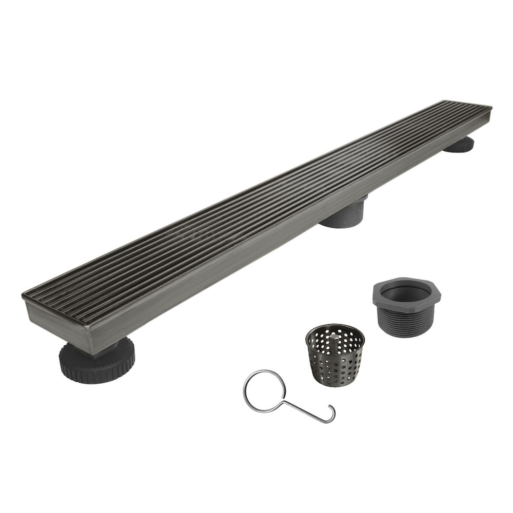 Drain de douche linéaire gris bronze de 28 pouces avec couvercle de drain linéaire
