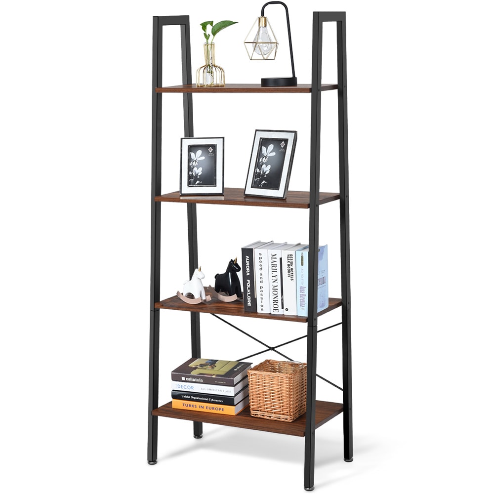 Étagère à échelle en bois à 4 niveaux Bibliothèque à échelle Étagère à livres Présentoir