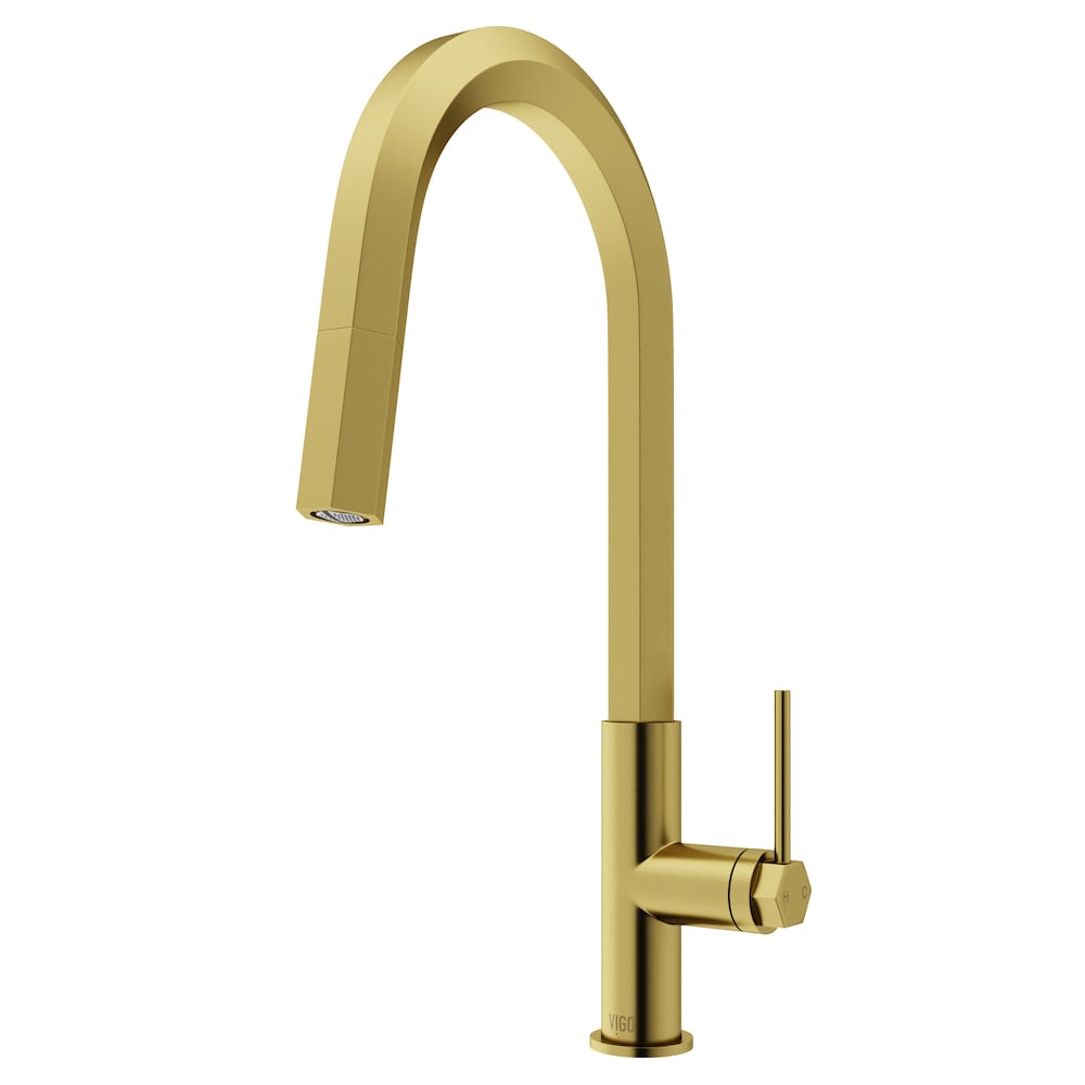 Hart Hexad Single-Handle Pull-Down Sprayer Kitchen Faucet in Matte Brushed Gold