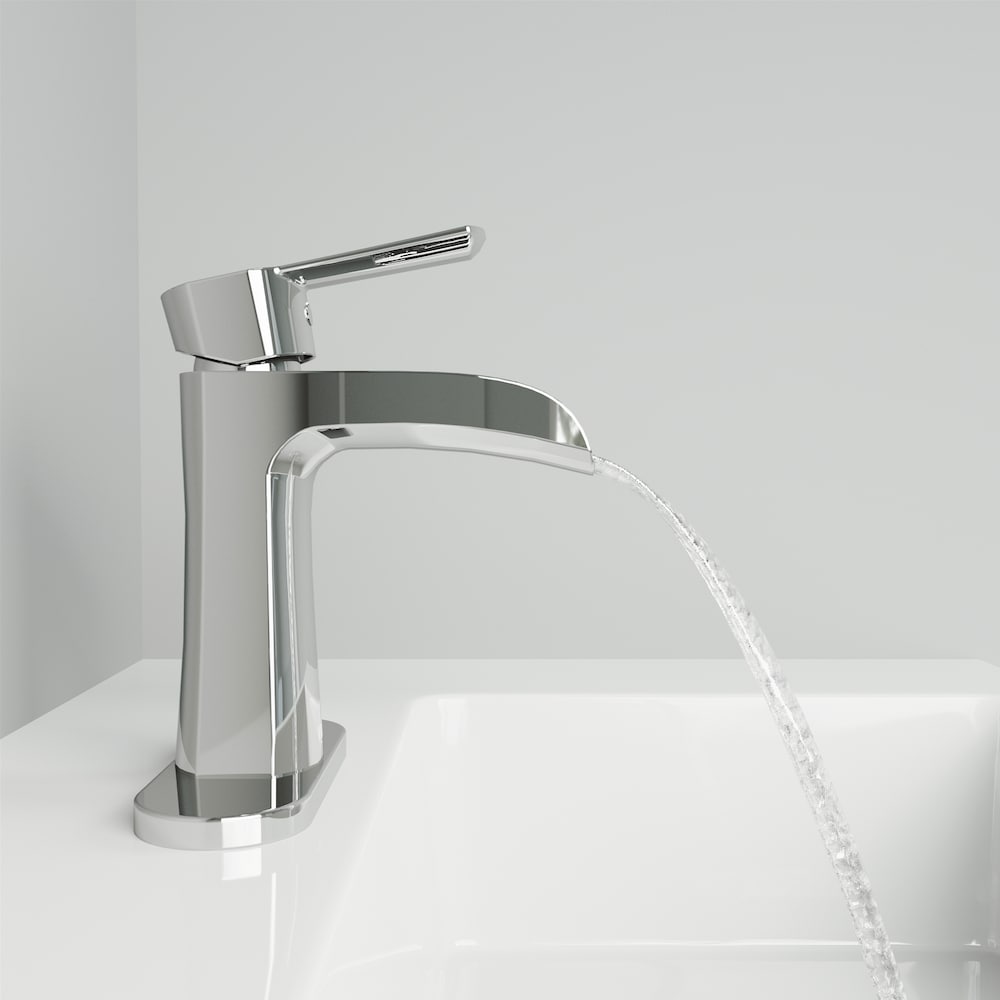 Robinet de salle de bain à cascade à poignée unique et trou unique Paloma avec plaque de pont et bonde escamotable en chrome