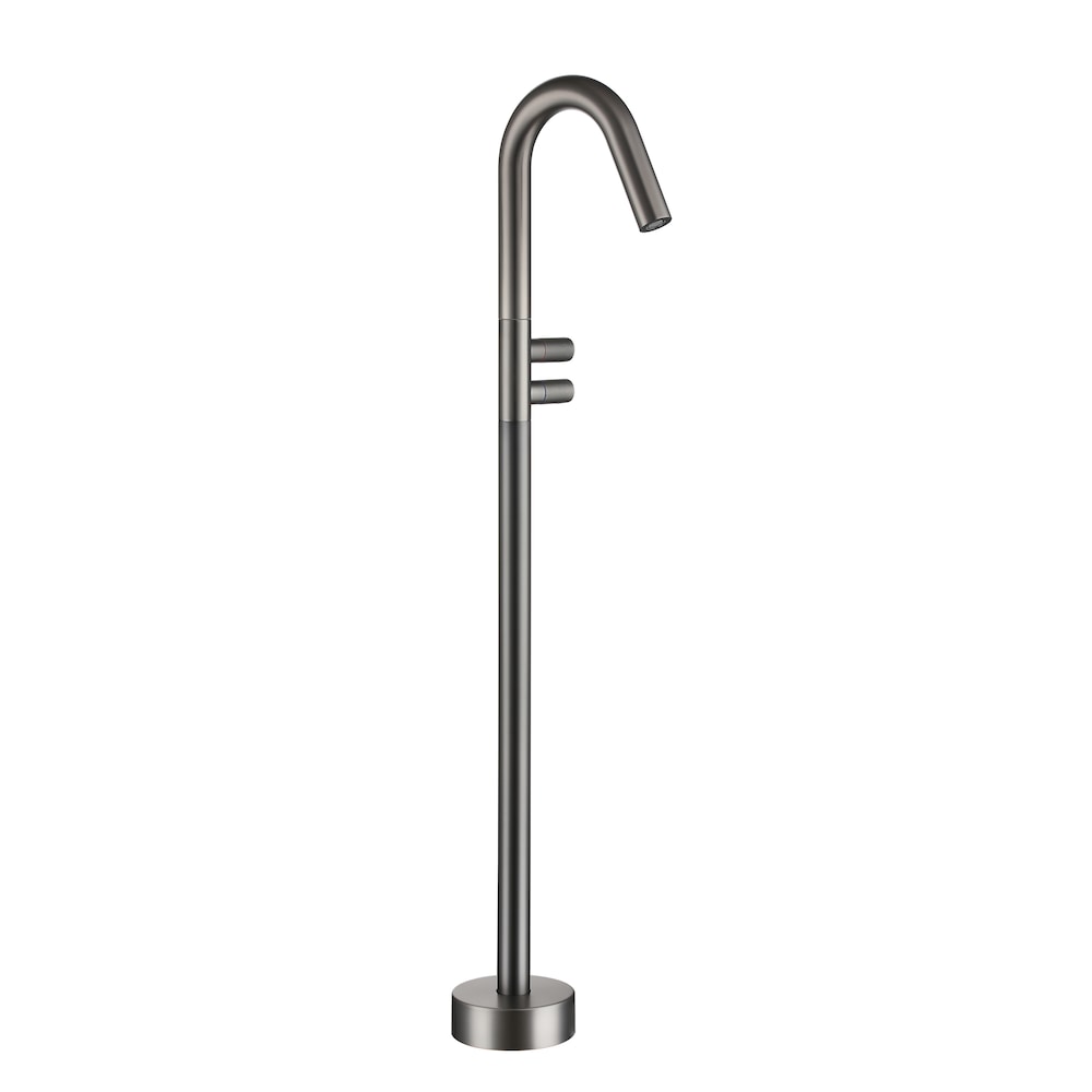 Robinet de baignoire autoportant à deux poignées monté au sol en gris bronze