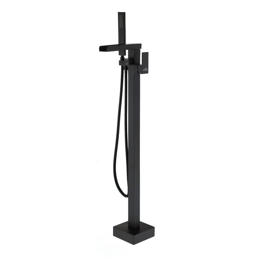 Robinet de baignoire autoportant à poignée unique avec douche à main en noir mat