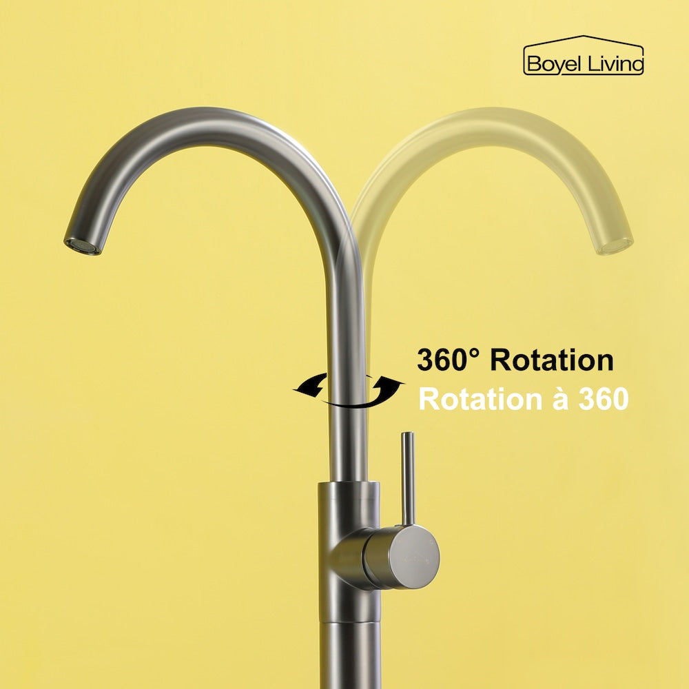 Robinet de baignoire autoportant à montage au sol avec conduites d'alimentation en eau en gris bronze