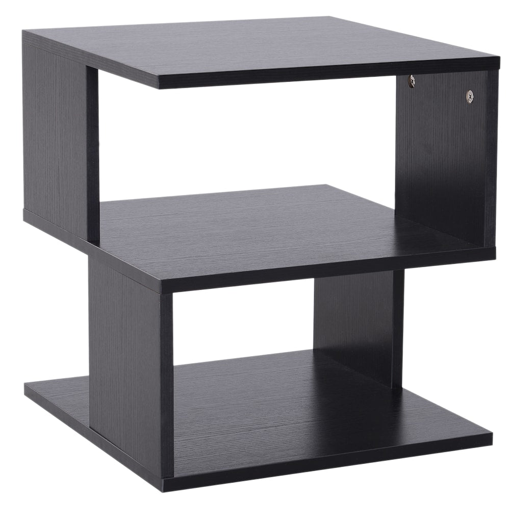 Table d'appoint carrée à 2 niveaux pour café, étagère de rangement pour salon, noire