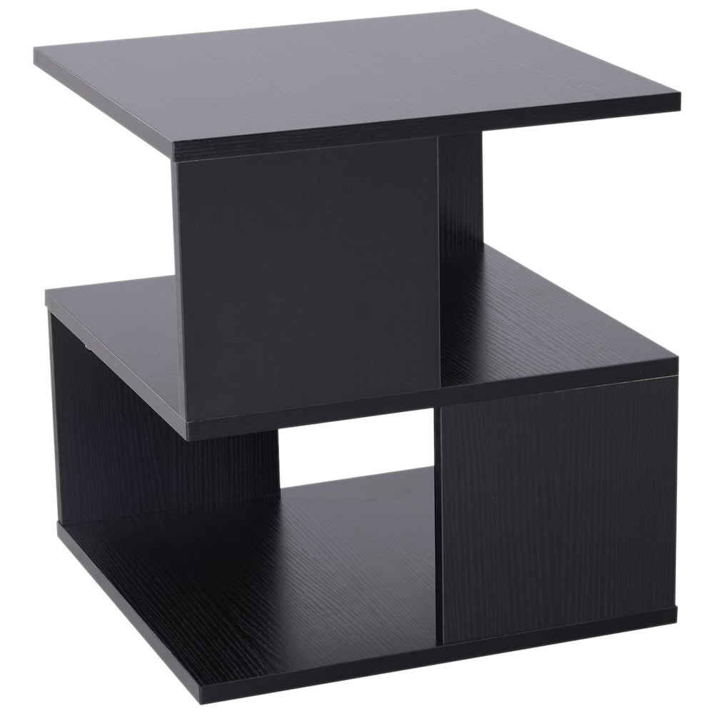 Table d'appoint carrée à 2 niveaux pour café, étagère de rangement pour salon, noire