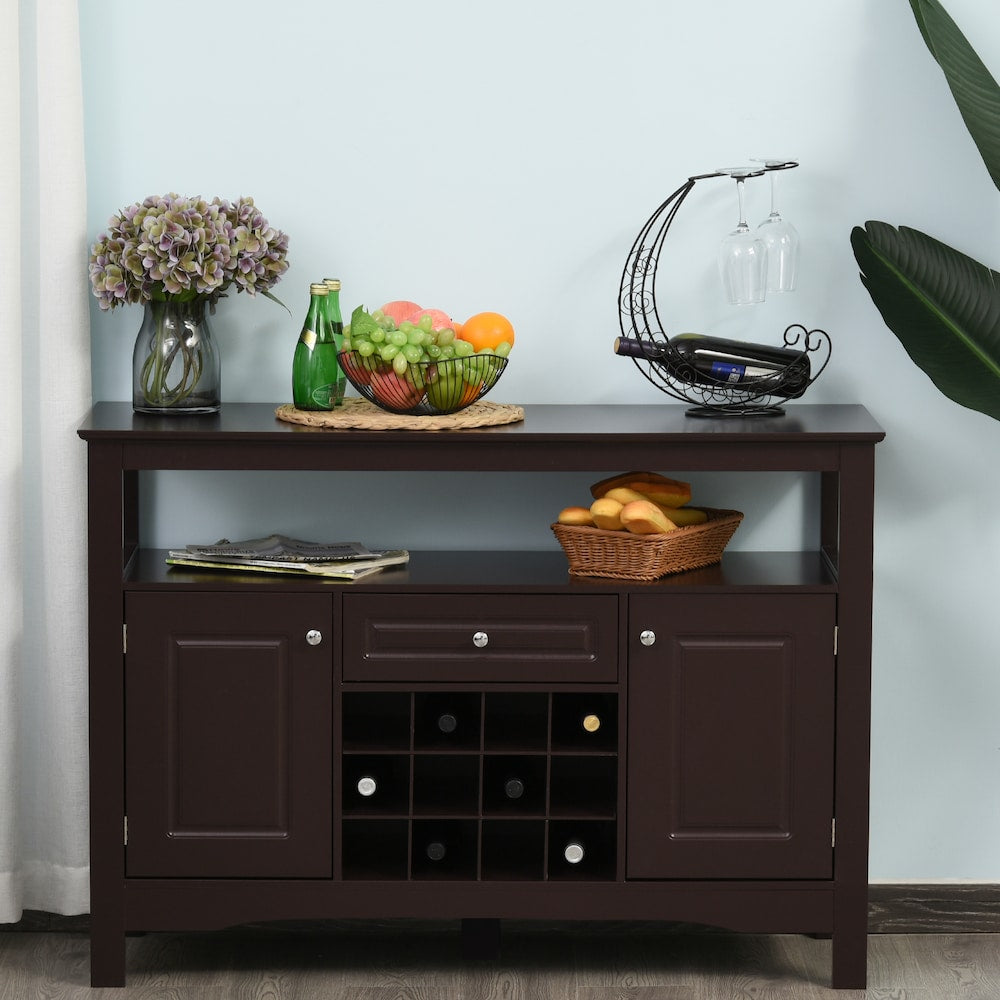 Buffet de cuisine, meuble de rangement pour serveur de salle à manger avec tiroir et casier à vin expresso