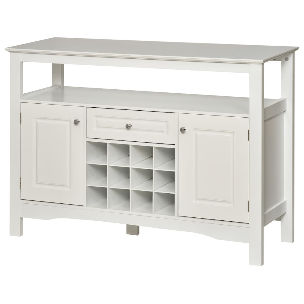 Buffet de cuisine, meuble de rangement pour serveur de salle à manger avec tiroir et casier à vin, blanc