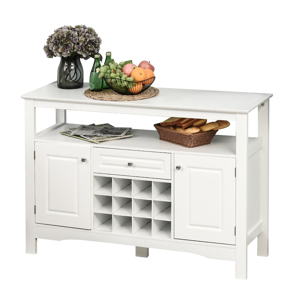 Buffet de cuisine, meuble de rangement pour serveur de salle à manger avec tiroir et casier à vin, blanc
