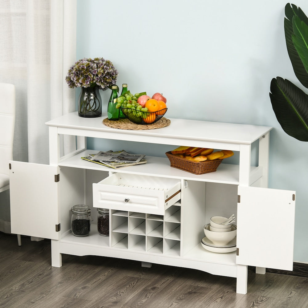 Buffet de cuisine, meuble de rangement pour serveur de salle à manger avec tiroir et casier à vin, blanc